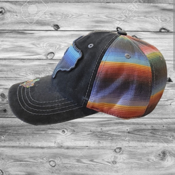 SERAPE TEXAS STATE APPLIQUE TRUCKER STRAP BACK DISTRESSED HAT REPUBLIC - Picture 5 of 8